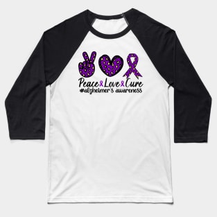 Alzheimer's Awareness Ribbon, Leopard Peace Love Cure Baseball T-Shirt